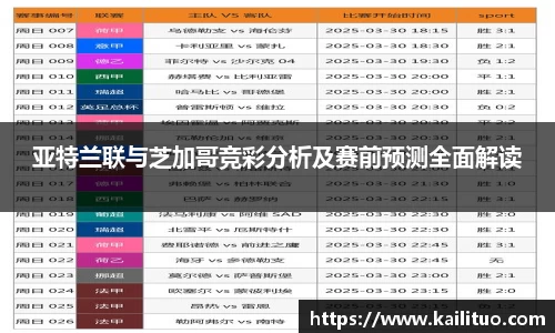 亚特兰联与芝加哥竞彩分析及赛前预测全面解读